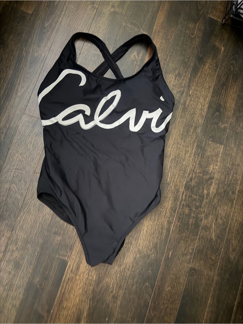 Calvin Klein Black One-Piece Swimsuit with White Script